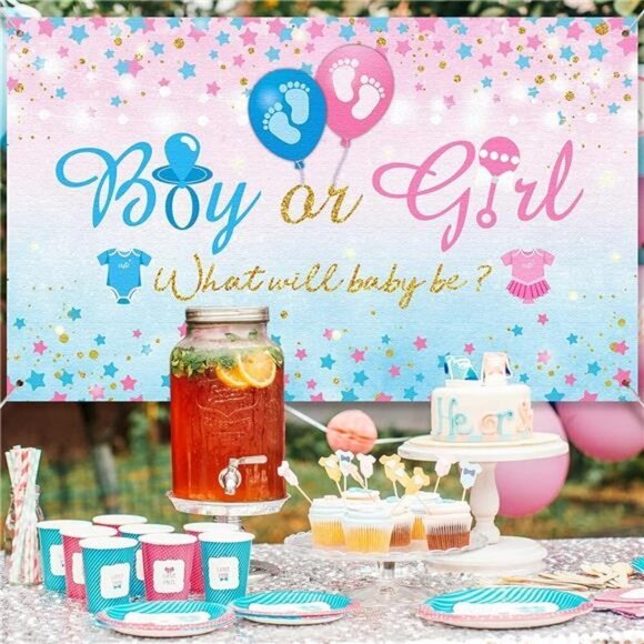 Gender Reveal Background Boy or Girl Backdrop Blue Pink Gender Reveal Party NEW - Picture 5 of 6